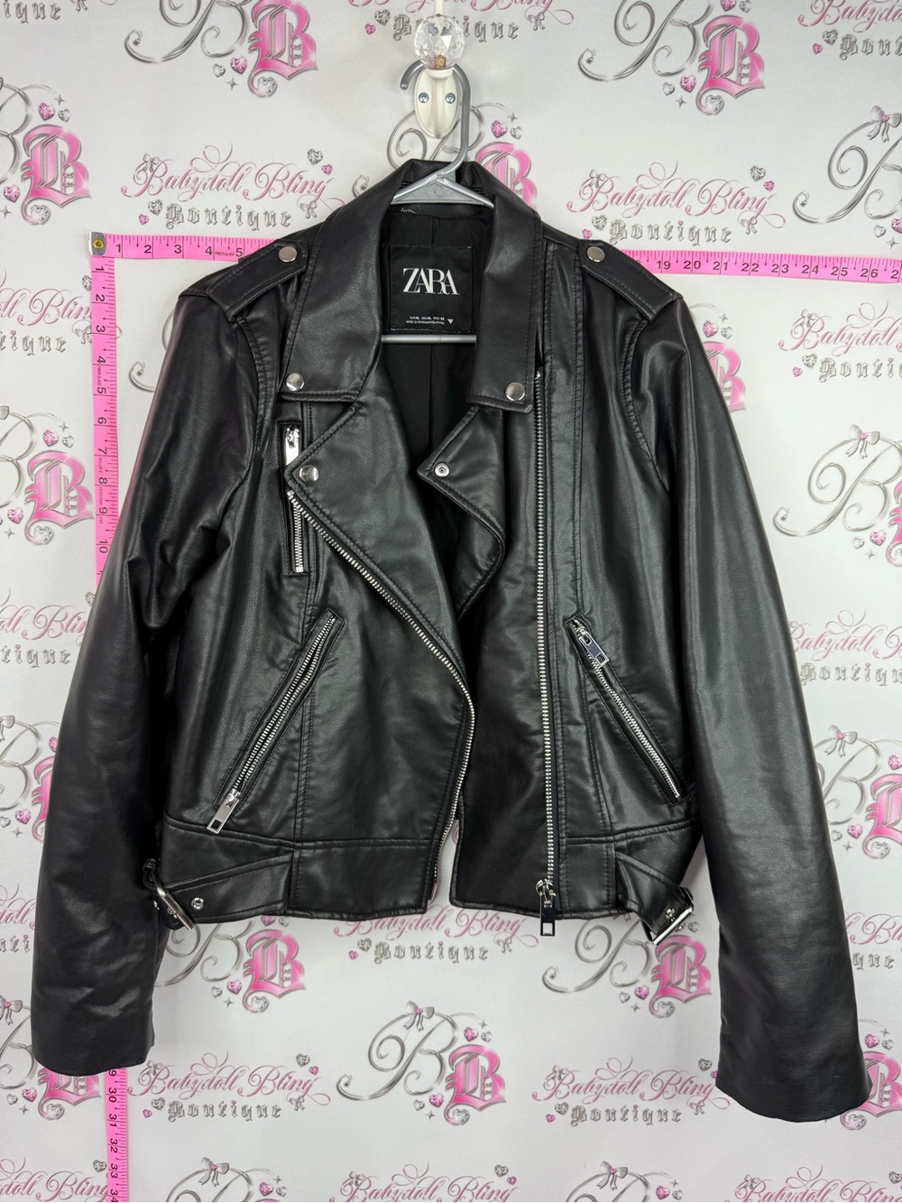 ZARA jacket faux leather Black Faux Leather Moto Jacket silver hardware